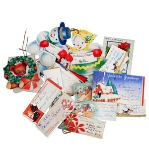 Christmas Gift Tags Set of 20 Vintage Used 1940s Ephemera Boy Son Nephew MCM